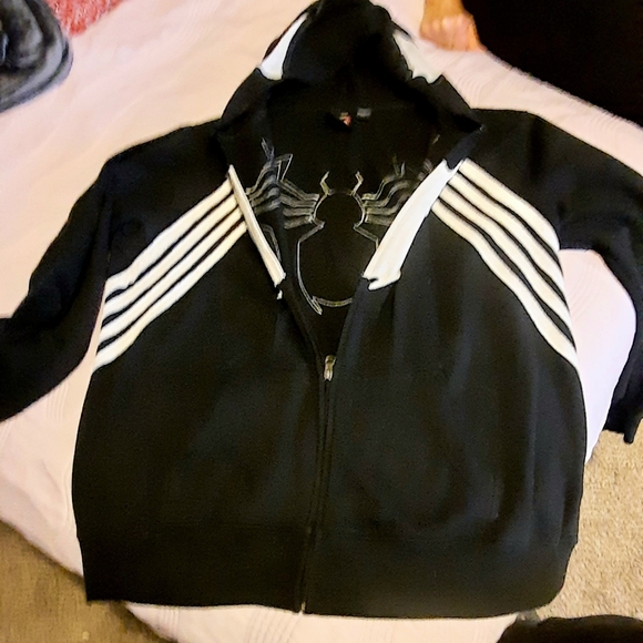 Authentic Marvel Black & White Spiderman Venom Hooded Sweat Jacket 2XL - Picture 2 of 4
